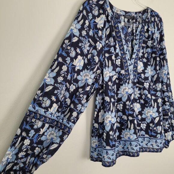 Vineyard Vines Thalia Floral Blouse Long Sleeve Relaxed Lightweight Blue Size S - Picture 7 of 9